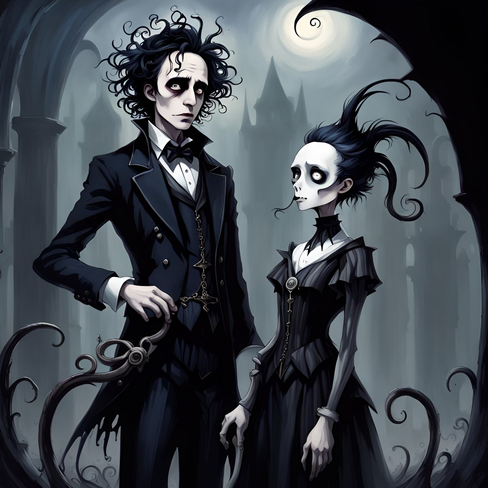 Gothic Dark Academia Art in Tim Burton Style