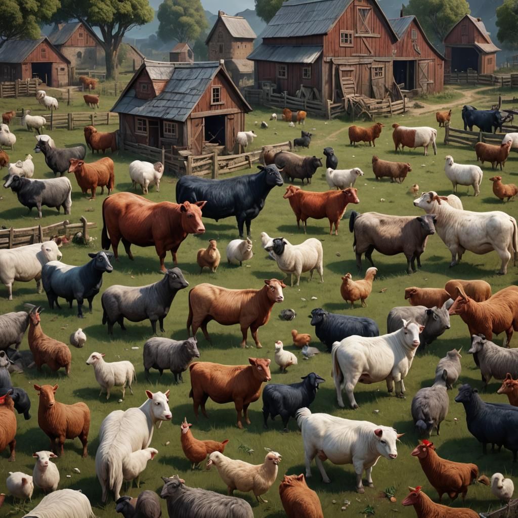 Sad Farmyard Animals in Detailed Matte Painting