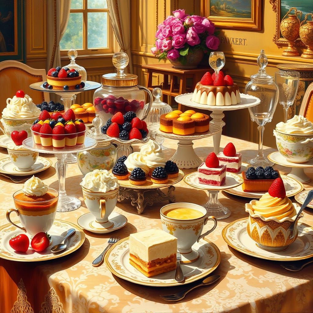 Luxurious Dessert Buffet in Golden Light