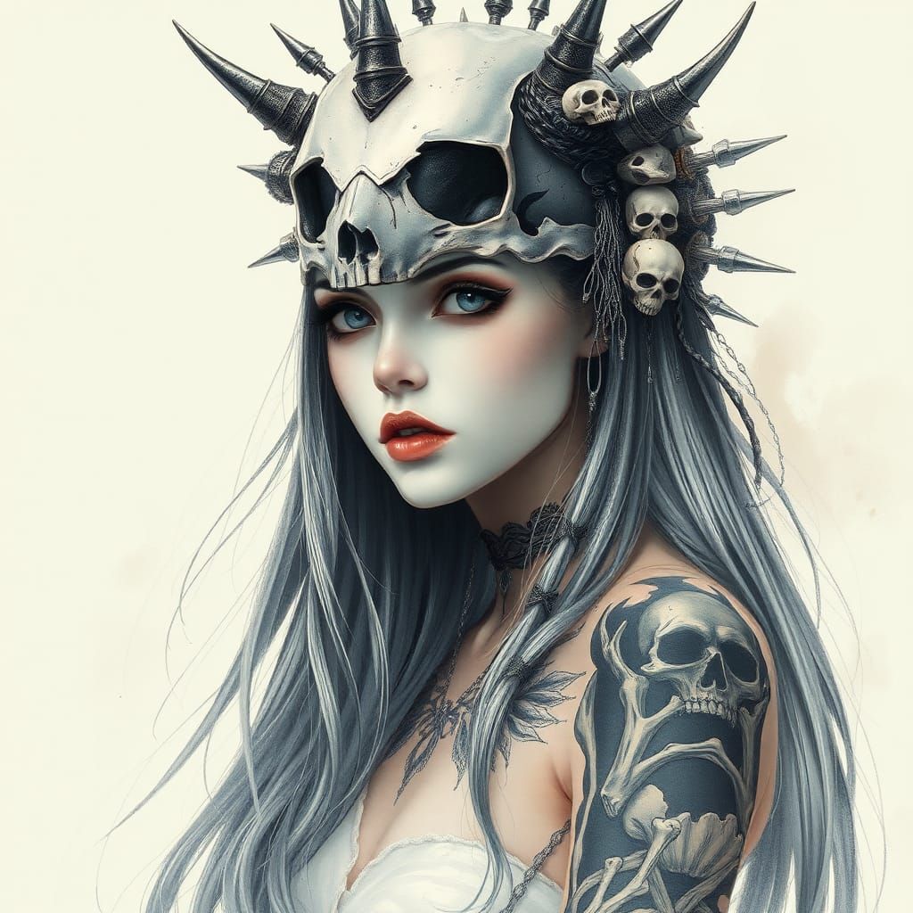 Ethereal Gothic Woman in Watercolor Art