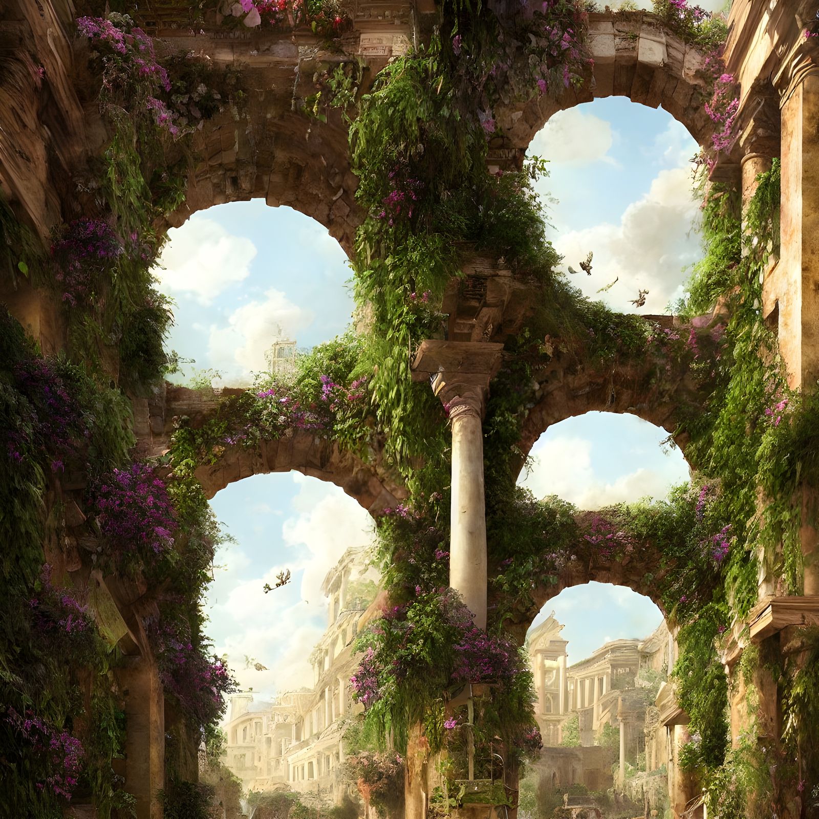 Ancient Rome: Hanging Gardens in Hyperdetailed Digital Paint...