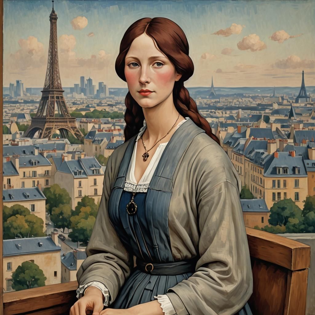 Jeanne Heburterne Portrait with Eiffel Tower, Modigliani Sty...