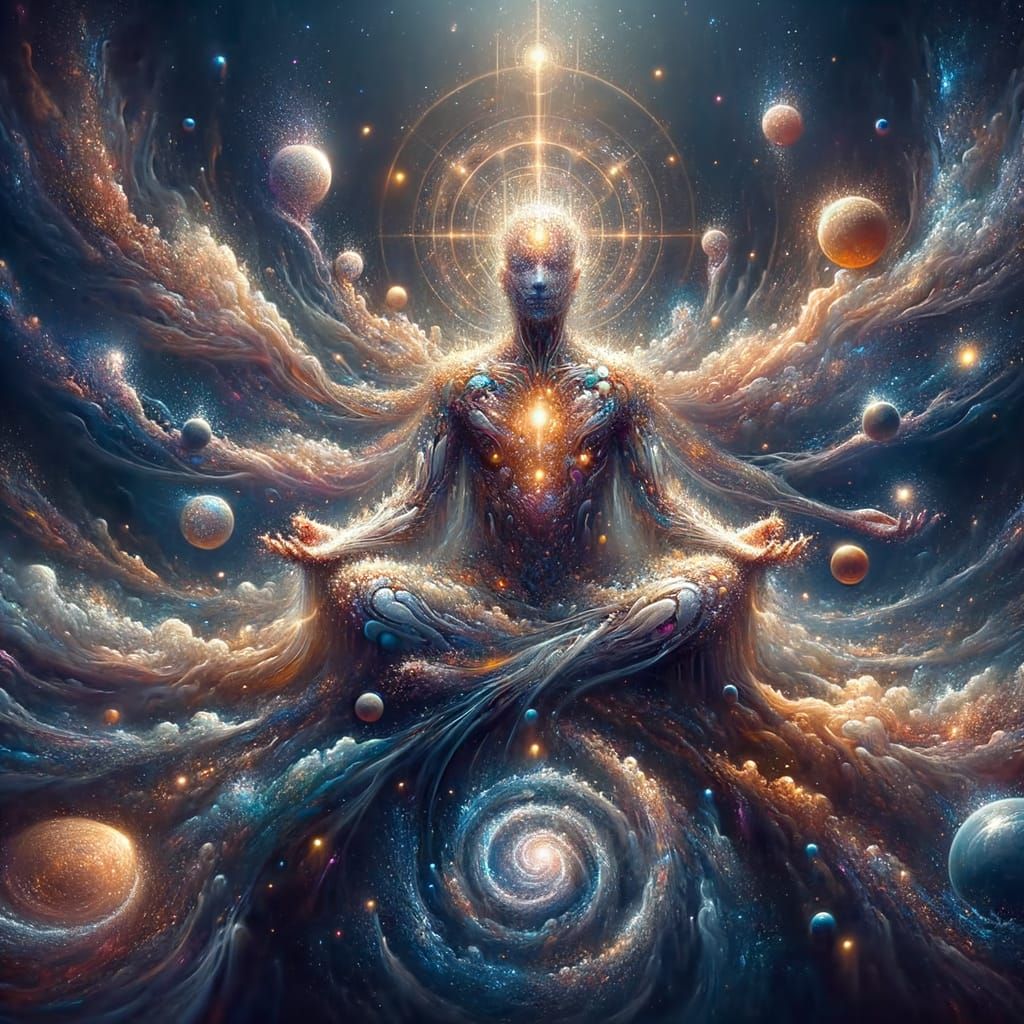 Divine Cosmic Embrace: Abstract Spiritual Universe Art