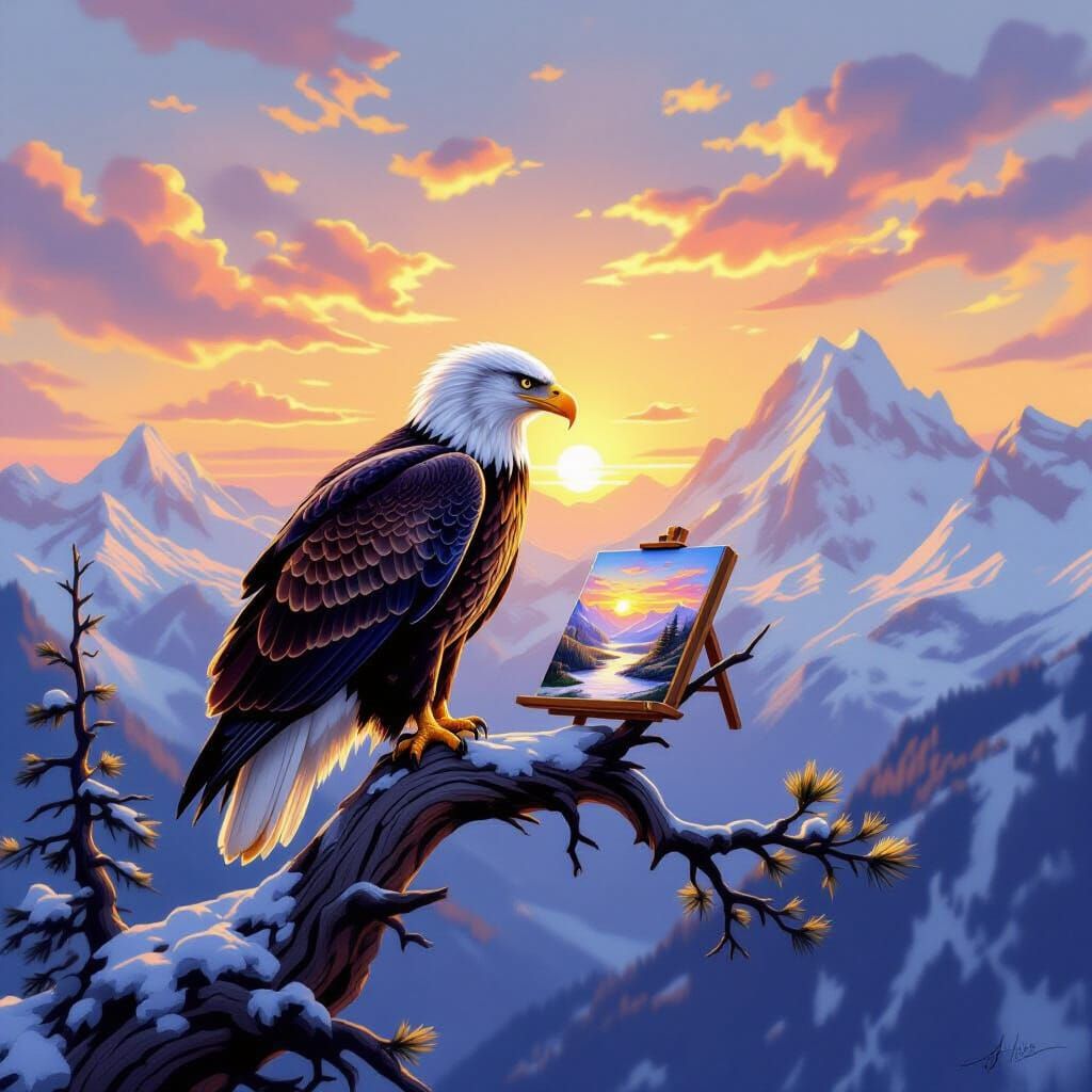 Eagle Paints Miniature Landscape on Mountain Peak