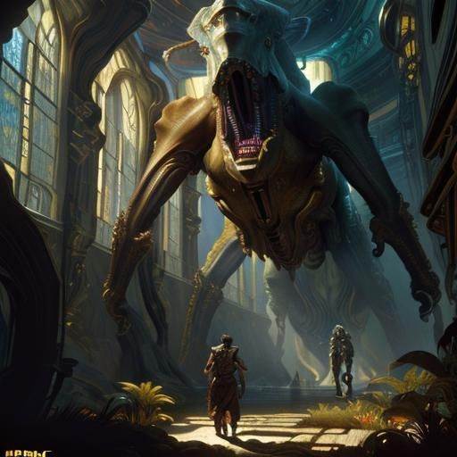 Epic Human-Alien Encounter in Space, Dark Fantasy Art