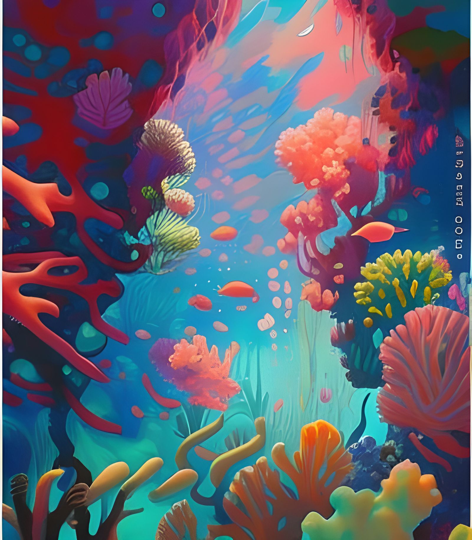 Colorful Coral Reef Oil Painting