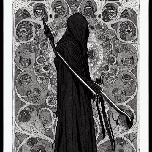Detailed Grim Reaper Illustration in Art Nouveau Style
