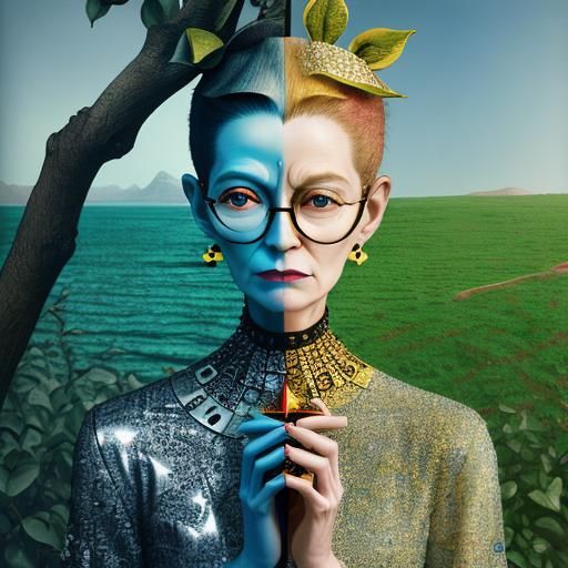 Still Life Portrait with Apple in Klimt Style