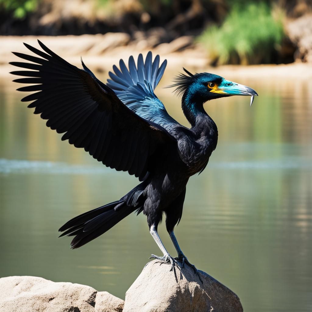 Black Cormorant Basking in Sunlight