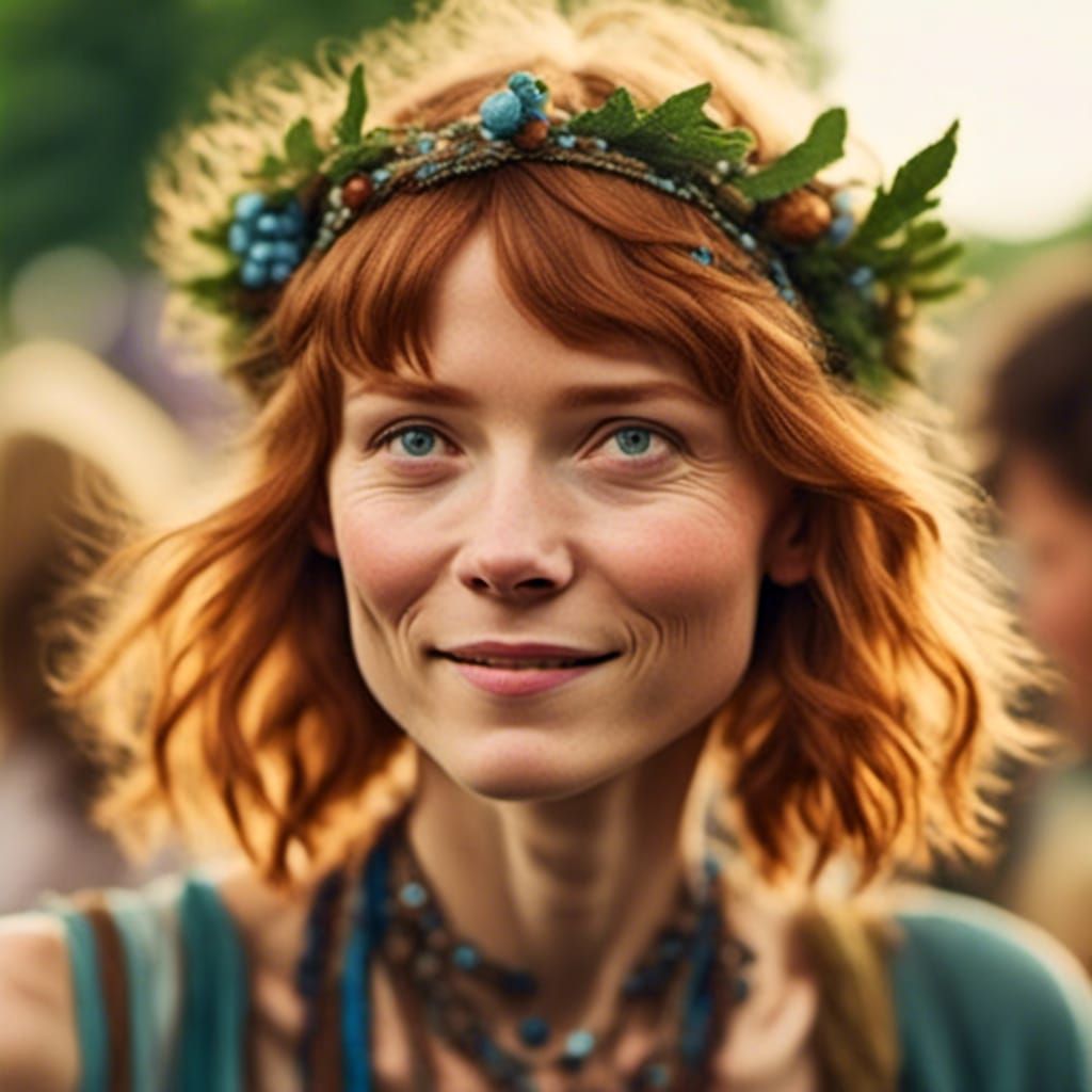 Woodstock Hippie Portrait in Aged Photograph Style