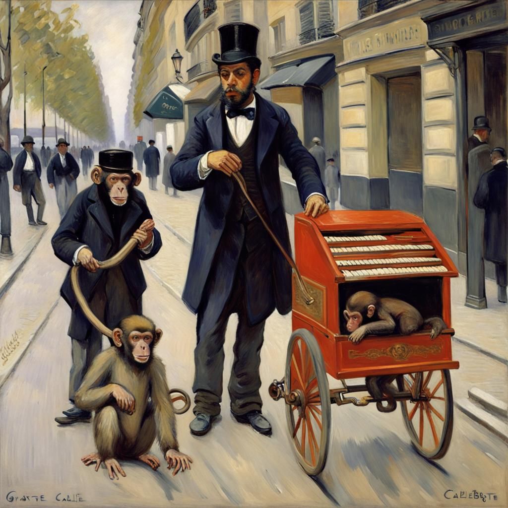 Parisian Street Performer with Organ Grinder, Impressionisti...