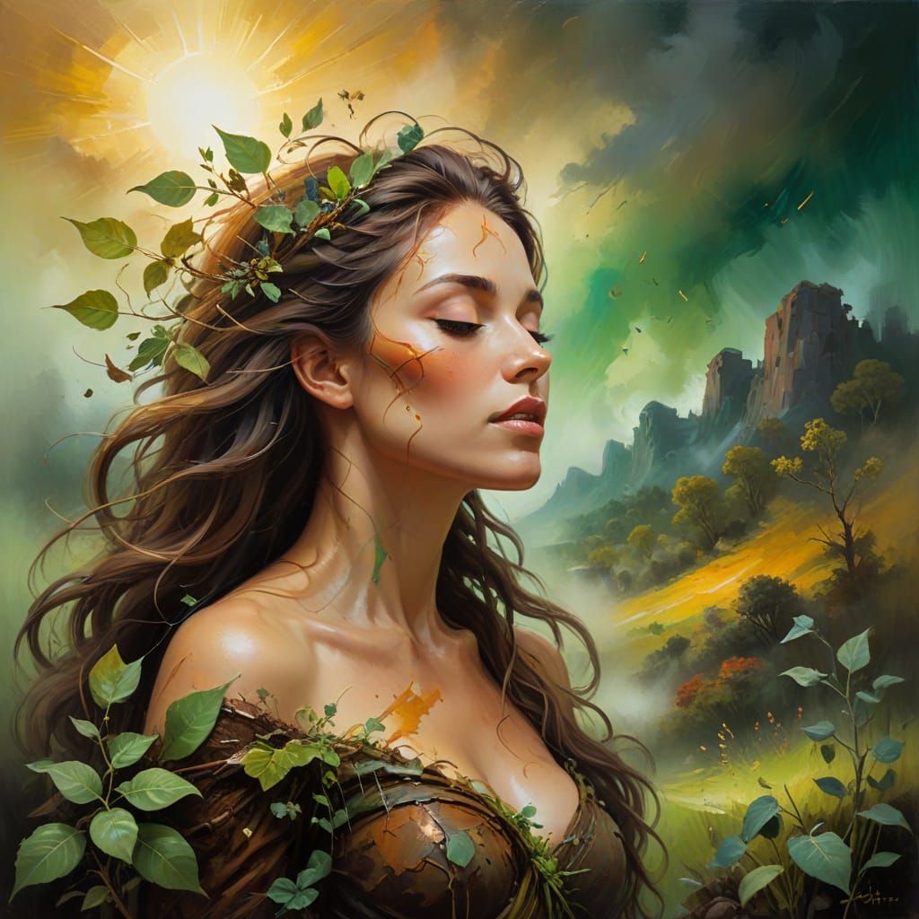 Mother Earth Gaia in Vibrant Oil Painting Style