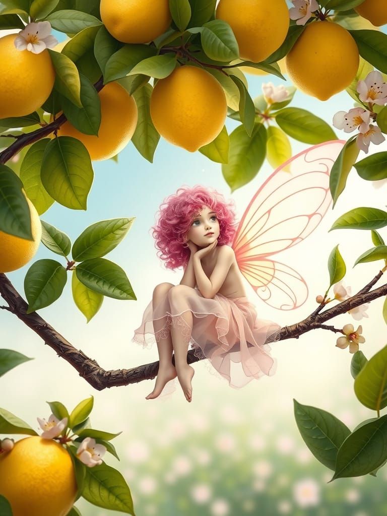 Magical Fairy in Lemon Tree Spring Scene