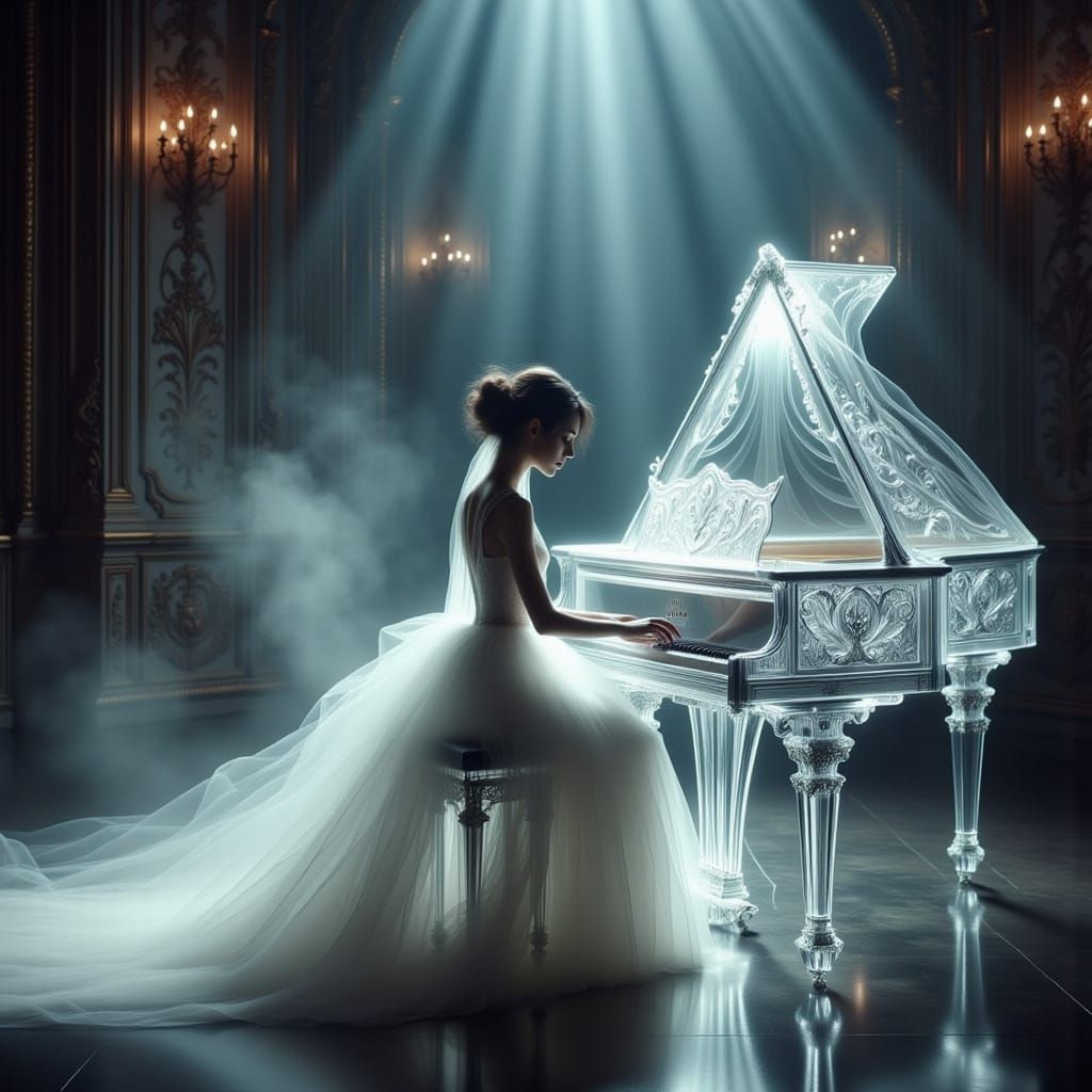 Ethereal Spectral Figure Plays Crystal Piano