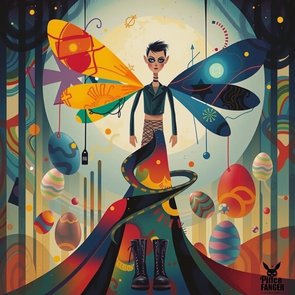 Whimsical Punk Goth Easter Bunny in Charming Crayon Drawing ...