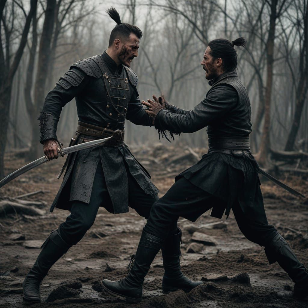 Cossack Warrior Swordfight in Dark Fantasy Style