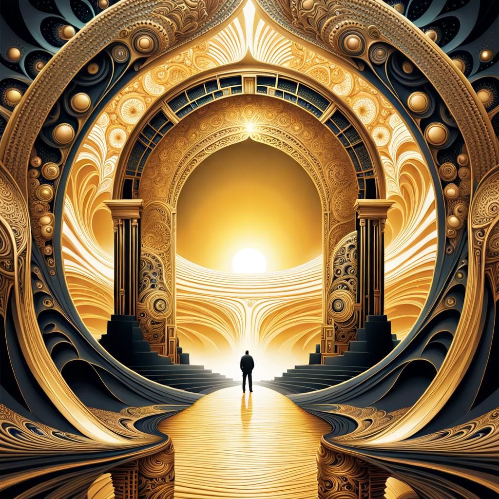 Golden Portal Reveals Alien Dimension with Fractal Details