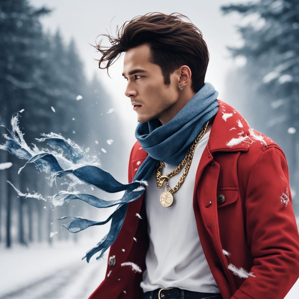 Stylish Man with Red Coat in Winter Scene