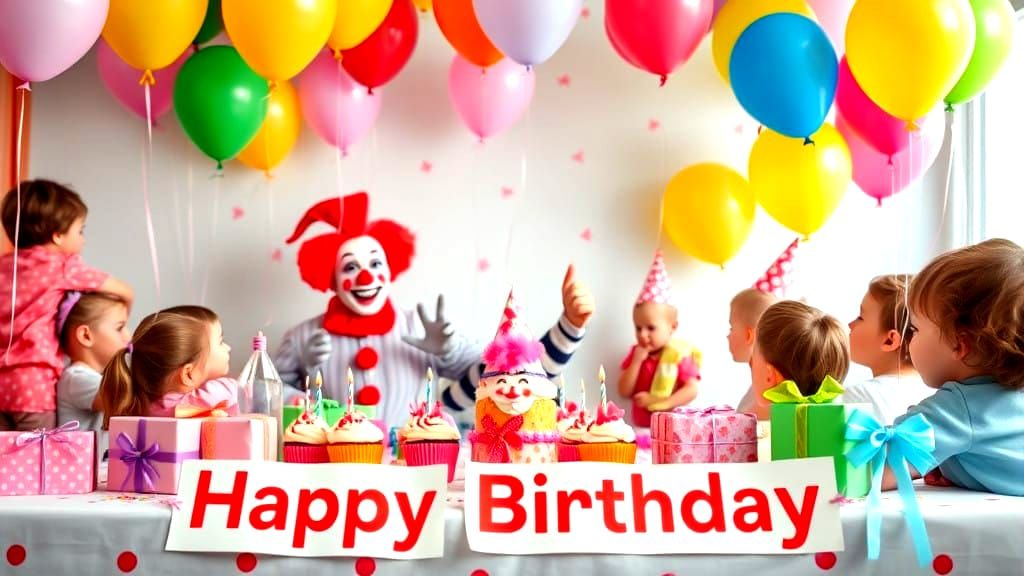 Joyful Children's Birthday Party Scene in Photorealistic Sty...