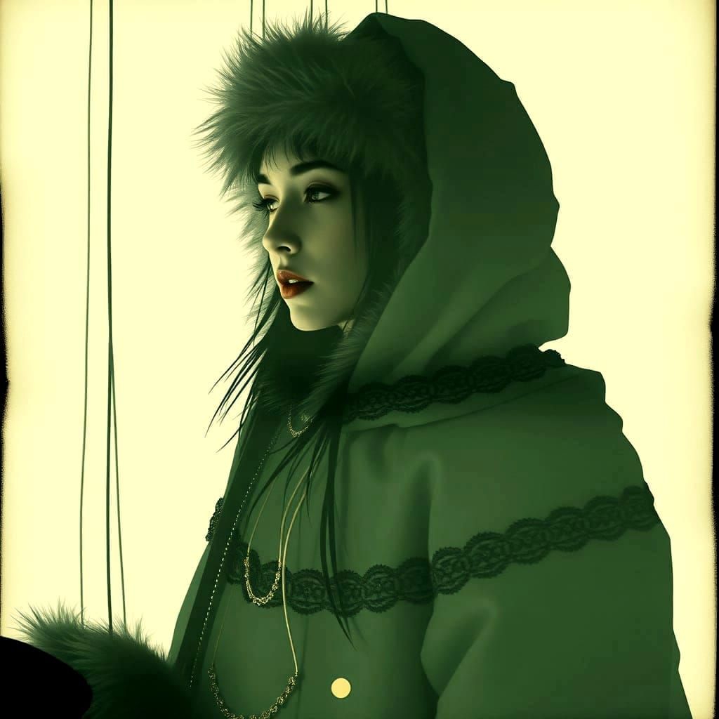 Vermiculated Synthwave Fantasy Figure in Double Exposure