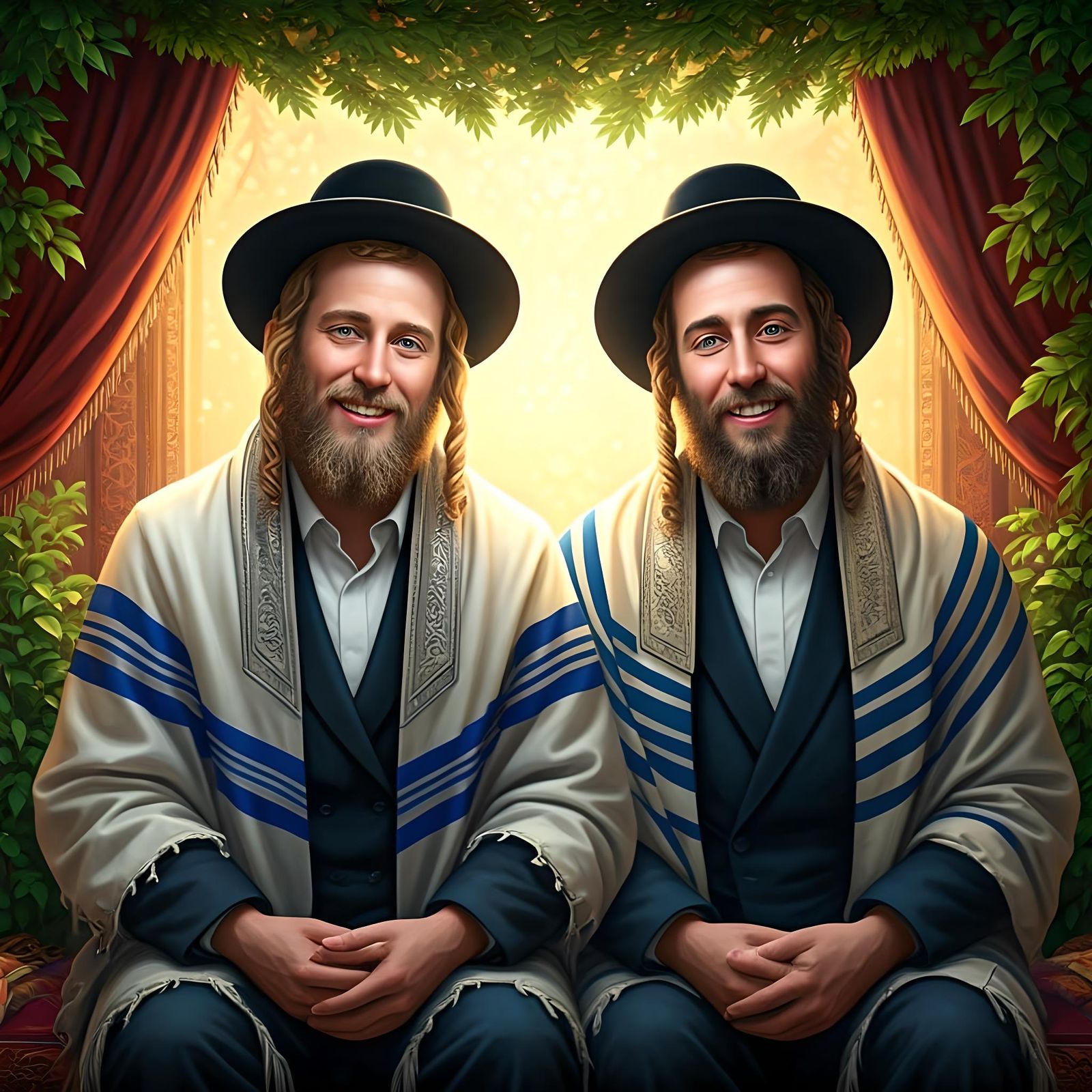 Hasidic Jews Rejoicing in Decorative Sukkah: Hyperrealistic ...
