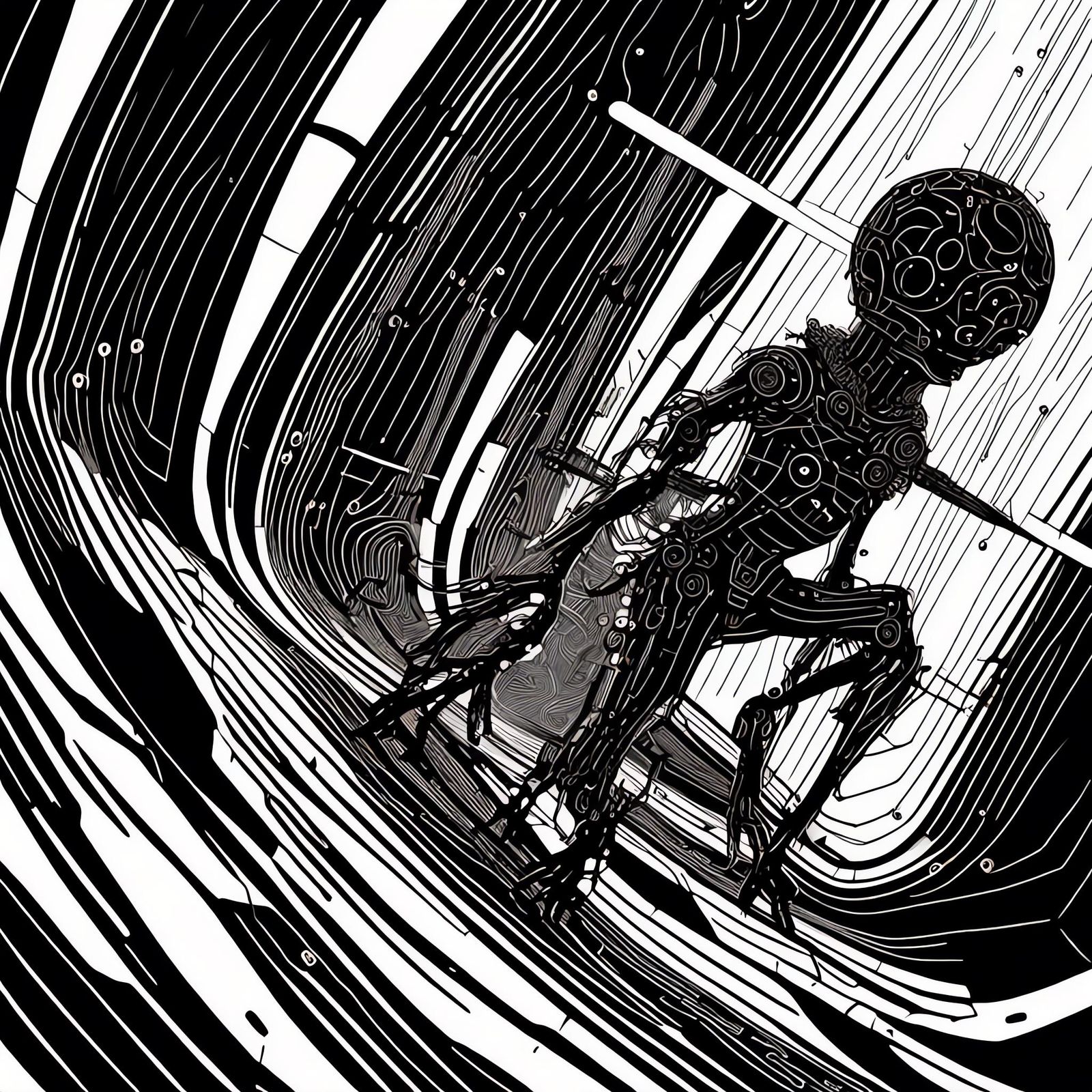 Trapped Silhouette in Fullerene: Sci-Fi Illustration