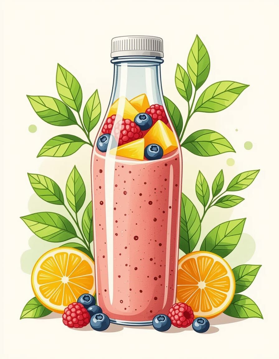 Vibrant Fruit Smoothie in Watercolor Sketch Style