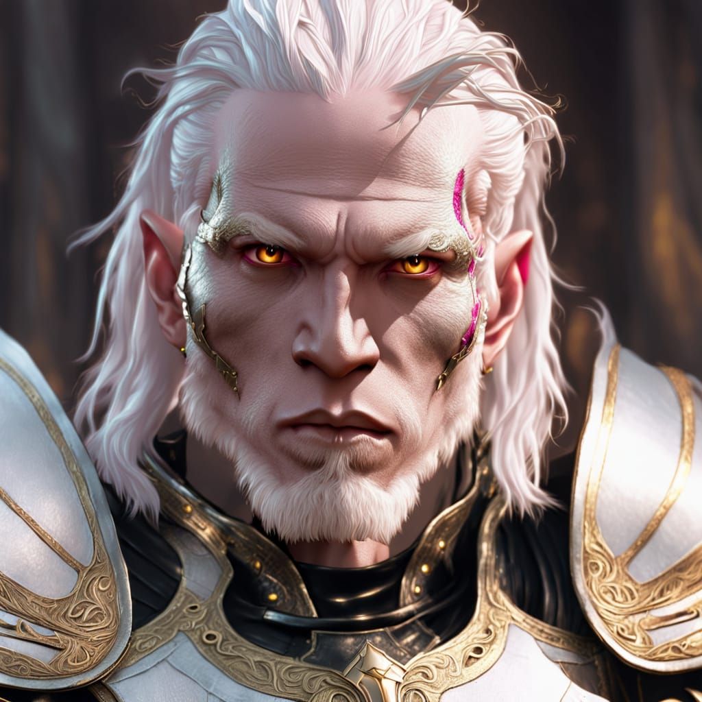 Albino Giant in Leather Armor with Pink Eyes