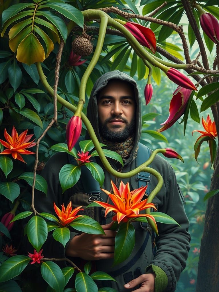 A Person Blends into a Lush Jungle Environment in Photoreali...