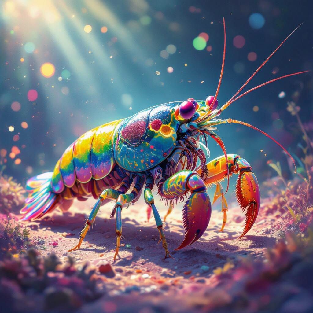 Peacock Mantis Shrimp in Vibrant Bioluminescent Glow