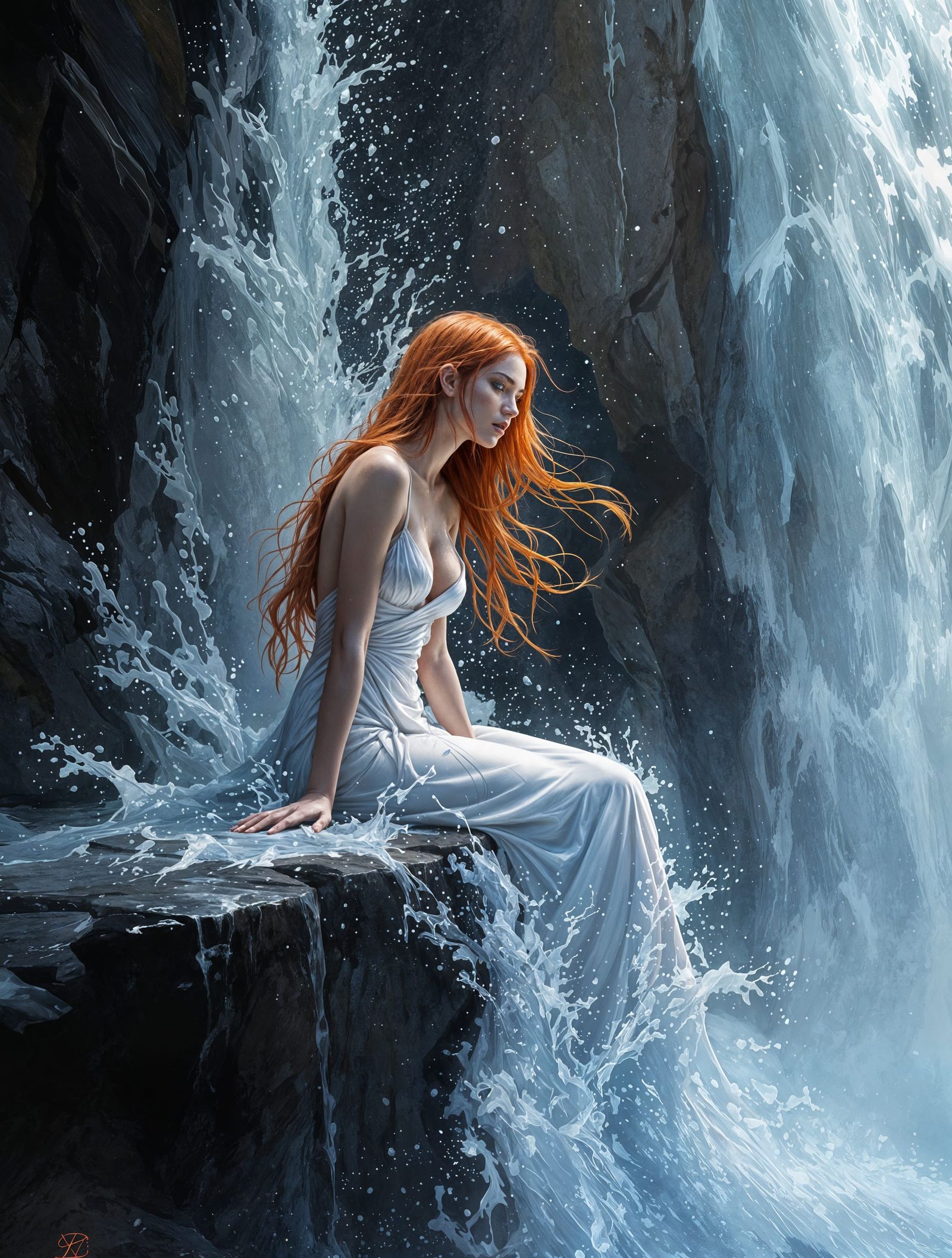 Fantasy Woman on Cliff's Edge in Soft Focus
