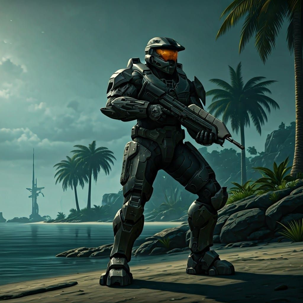 Halo Spartan on Tropical Island, Cinematic Film Still