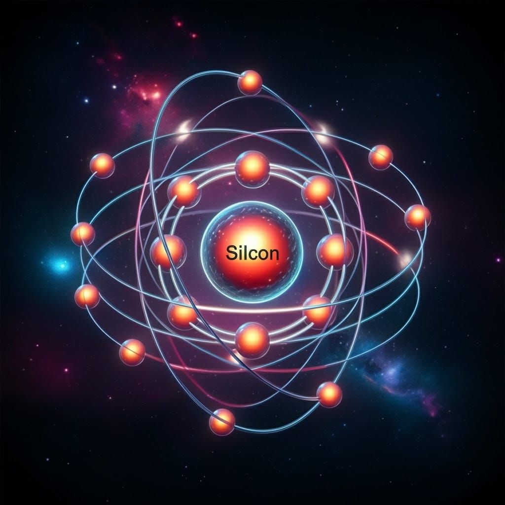 Silicon Atom Rendered in Futuristic Neon Style