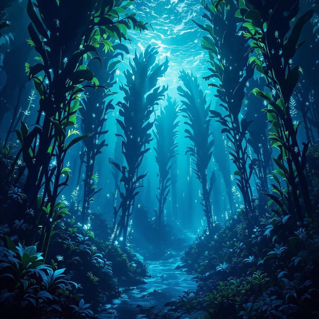 Glowkelp Forests: Dark Fantasy Concept Art