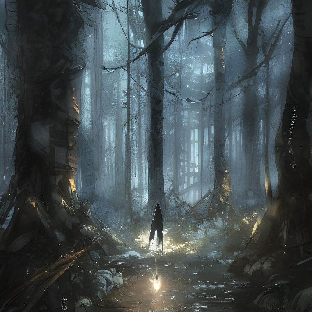 The cold dark night in the forest.