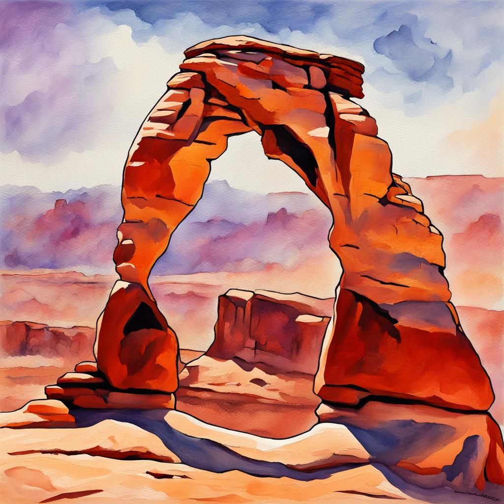 Delicate Arch in Gouache Style Watercolor