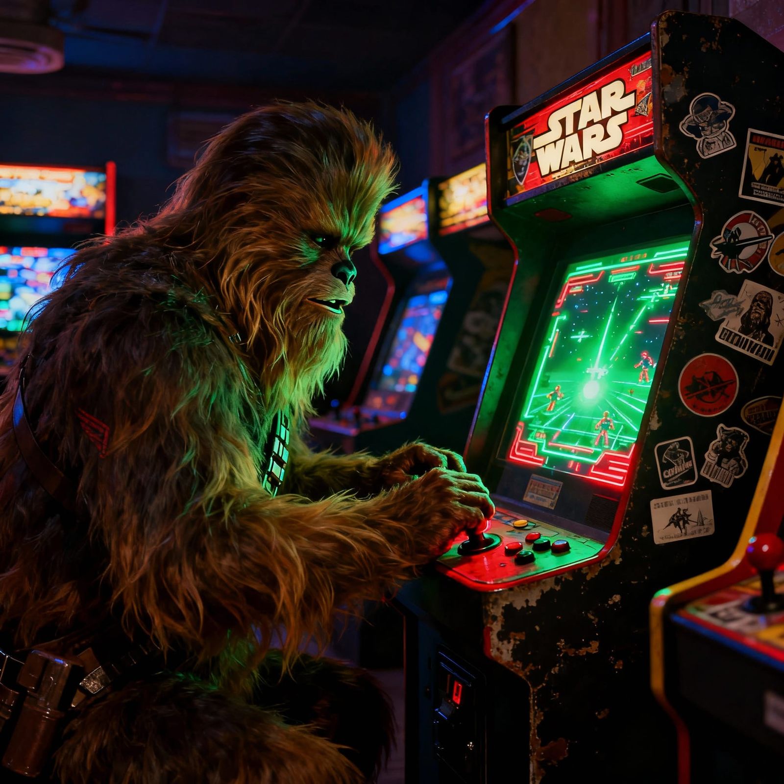 Chewbacca Plays Retro Star Wars Arcade Game