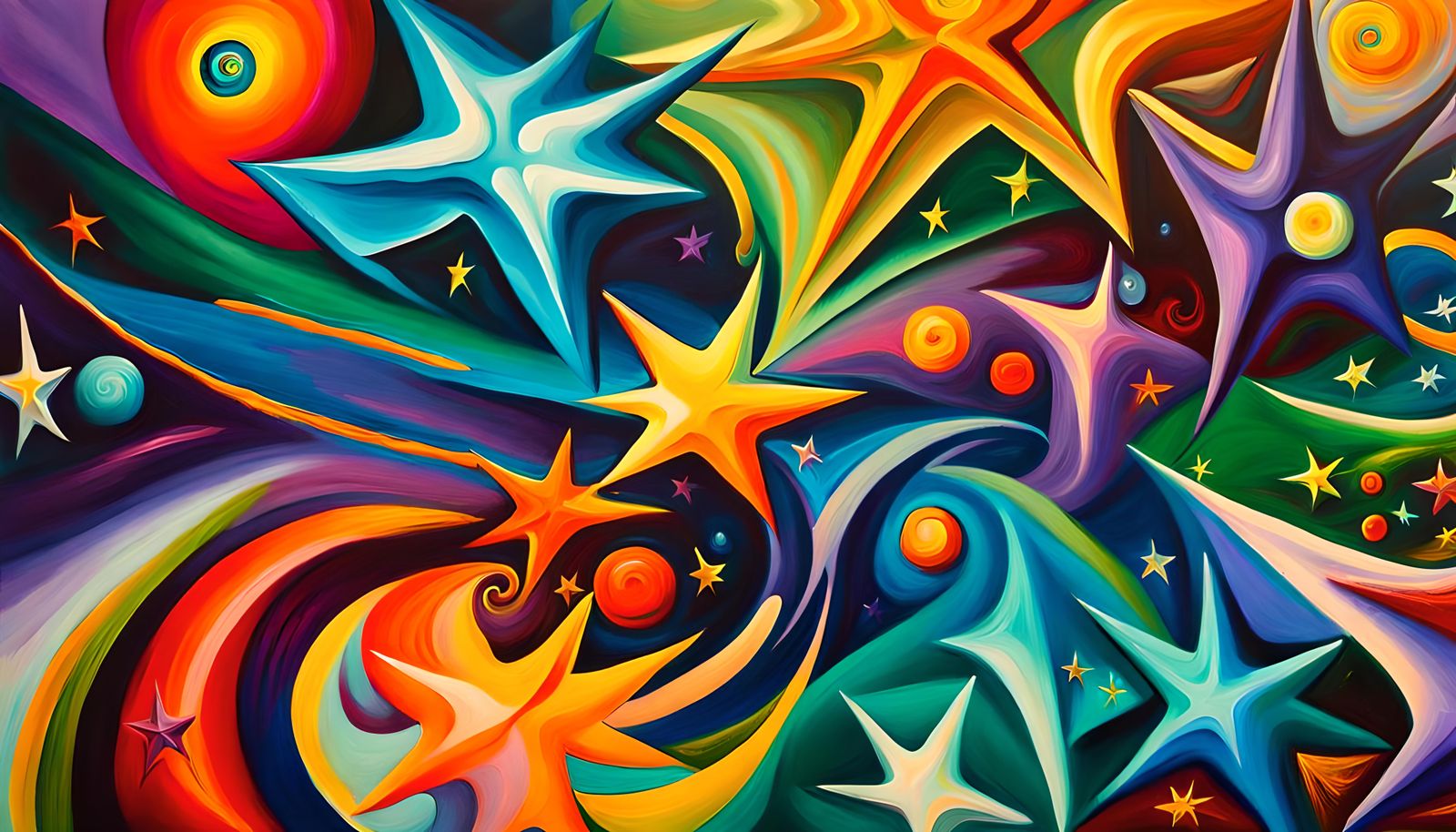 Electromagnetic Star Cluster in Impasto Oil Painting Style