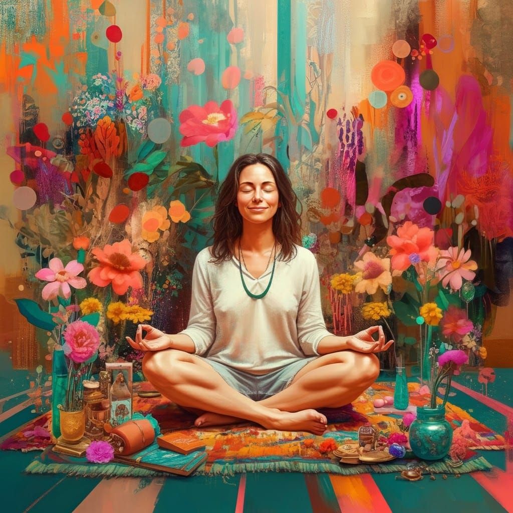 Dreamlike Woman in Peaceful Meditation, Digital Painting