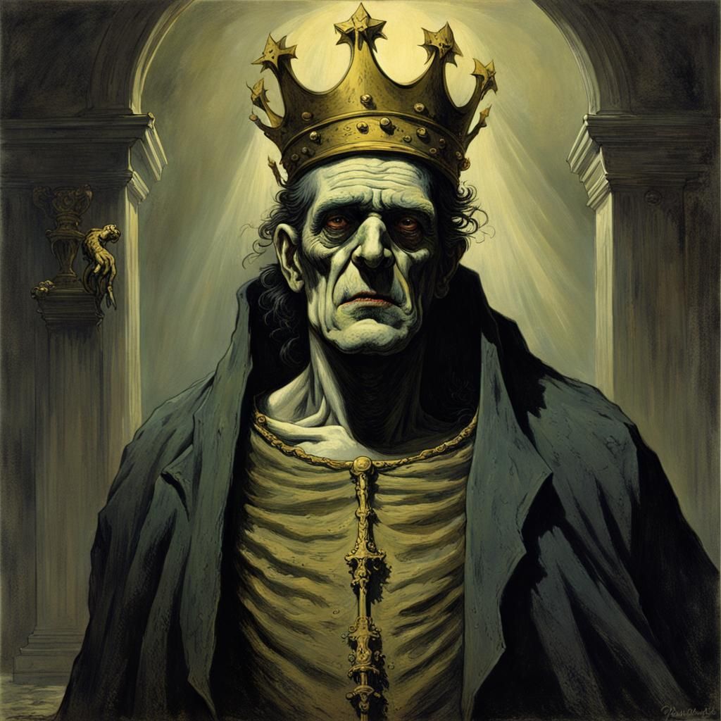 Frankenstein's Monster: Decaying King in Horror Art Style