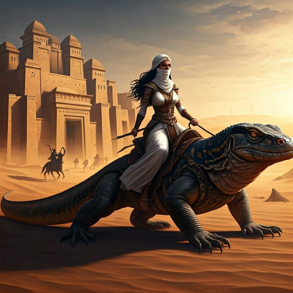 Regal Princess Rides Monitor Lizard into Battle in Desert Ci...