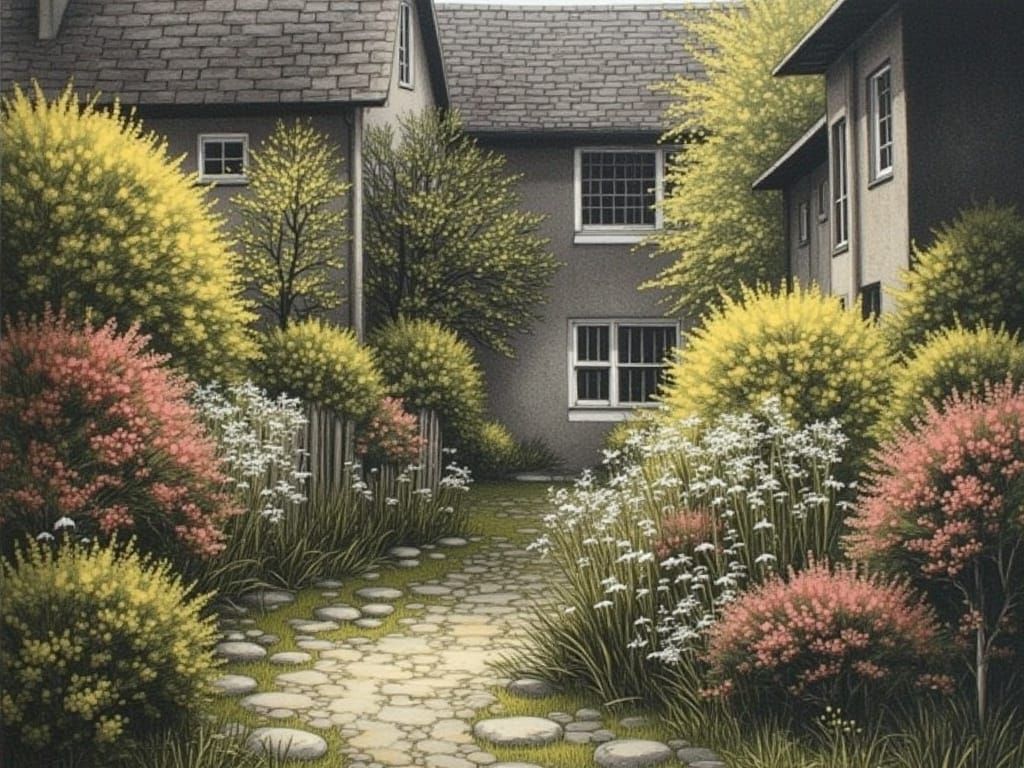 Vibrant Garden Amidst Dark Urban Landscape