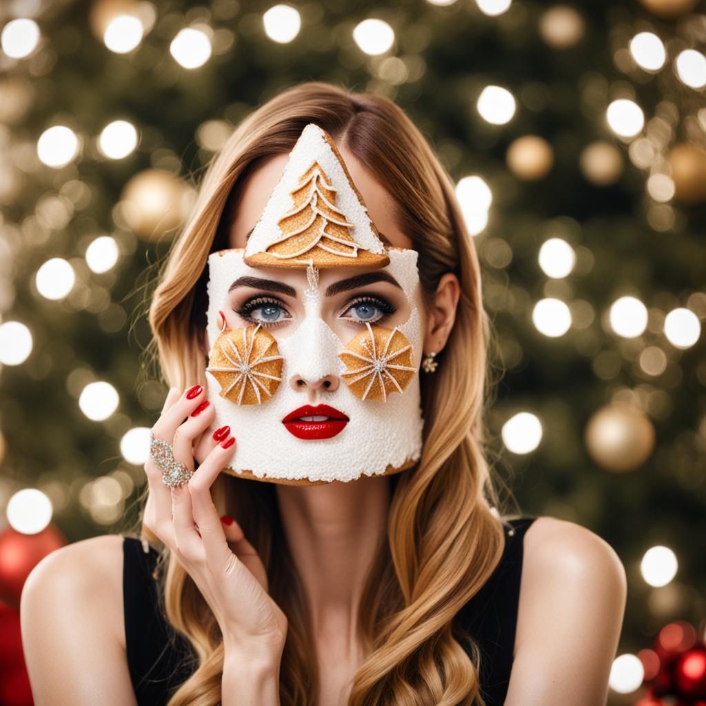 Pandoro Faced Woman by Christmas Tree