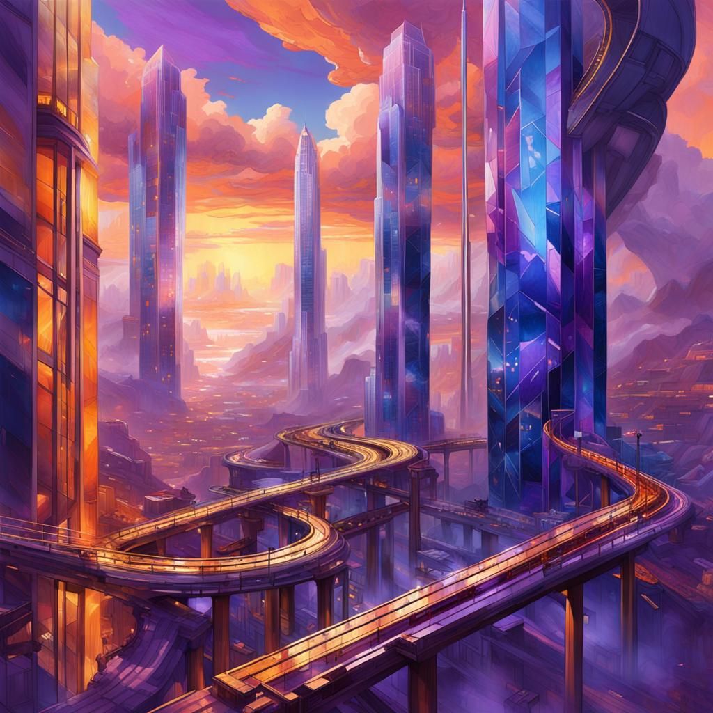 Skyscraper Roller Coaster in Clouds: Futuristic Concept Art