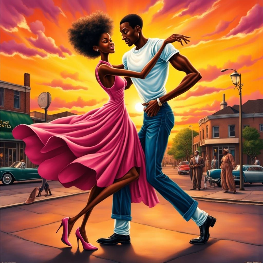 Vintage Dance: Impasto Portrait of Stylish Couple