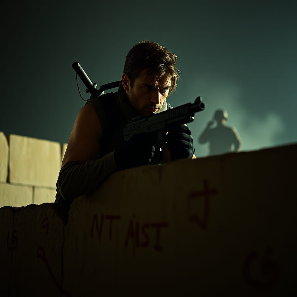 Commando Solid Snake in Stealth Mode, Pistol and Knife at th...