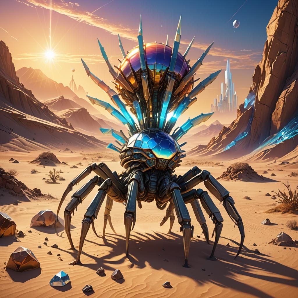 Alien Desert Landscape with Crystalline Structures