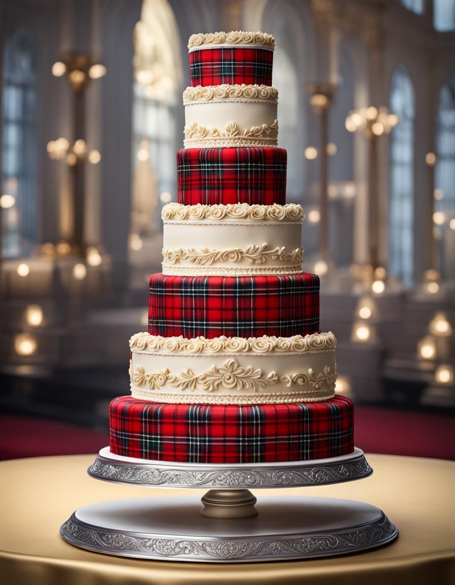 Hyperrealistic Tartan Wedding Cake with 3D Elements