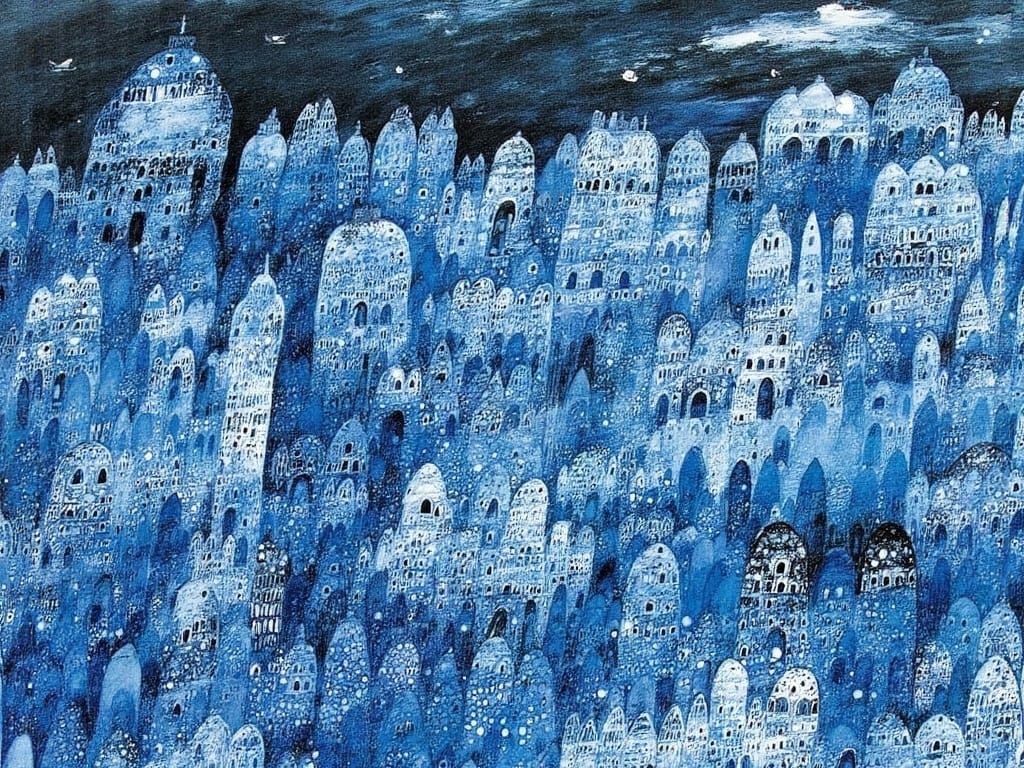 Ethereal Fairytale World in Meticulous Blue Ink