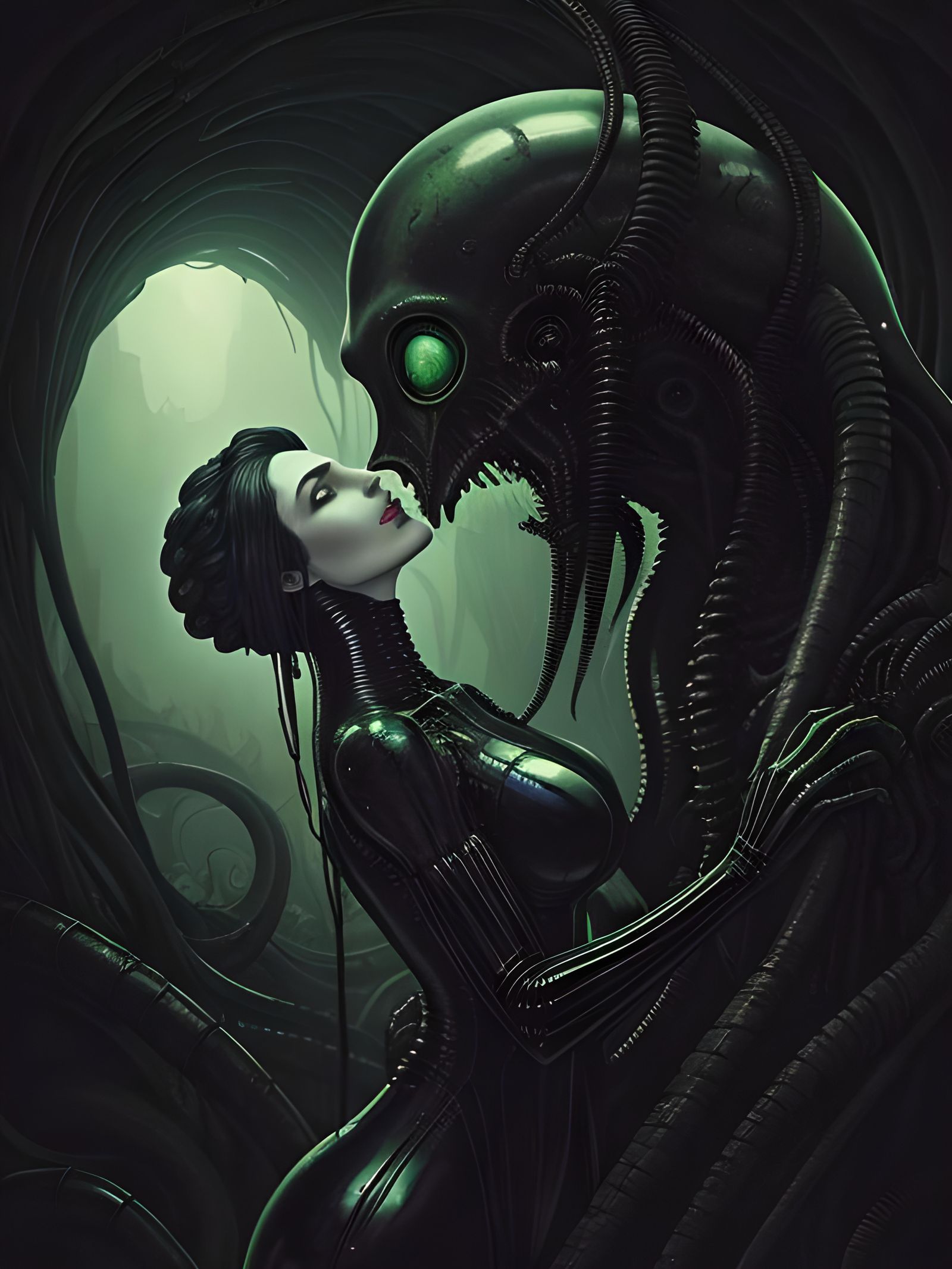 Victorian Woman and Gigeresque Alien Embrace